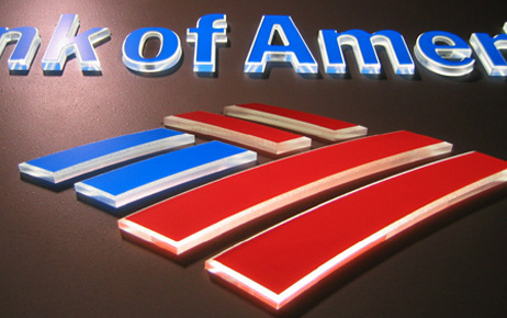 Illuminated Acrylic Push Through Letters with Vinyl Overlay for Bank of America, B of A